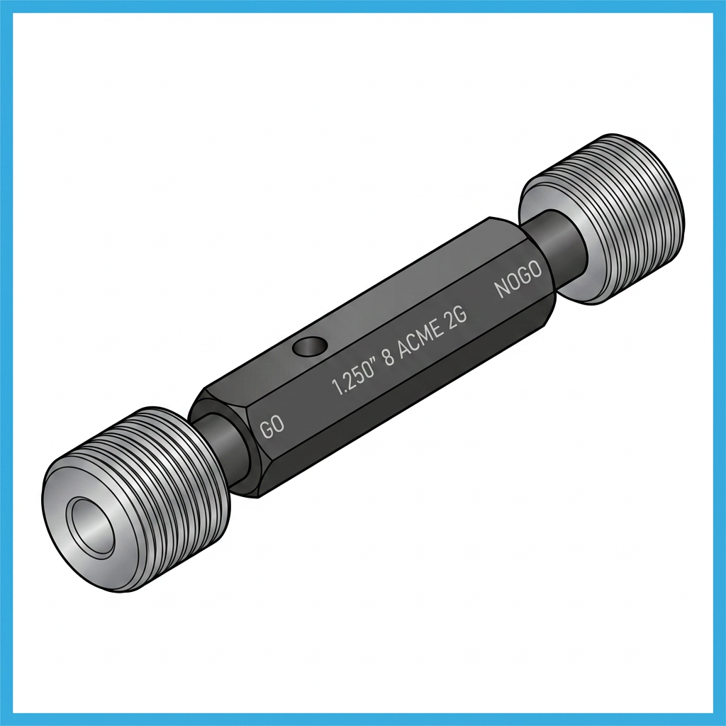 Thread plug gauge icon with threaded ends and cylindrical body, precision measurement tool